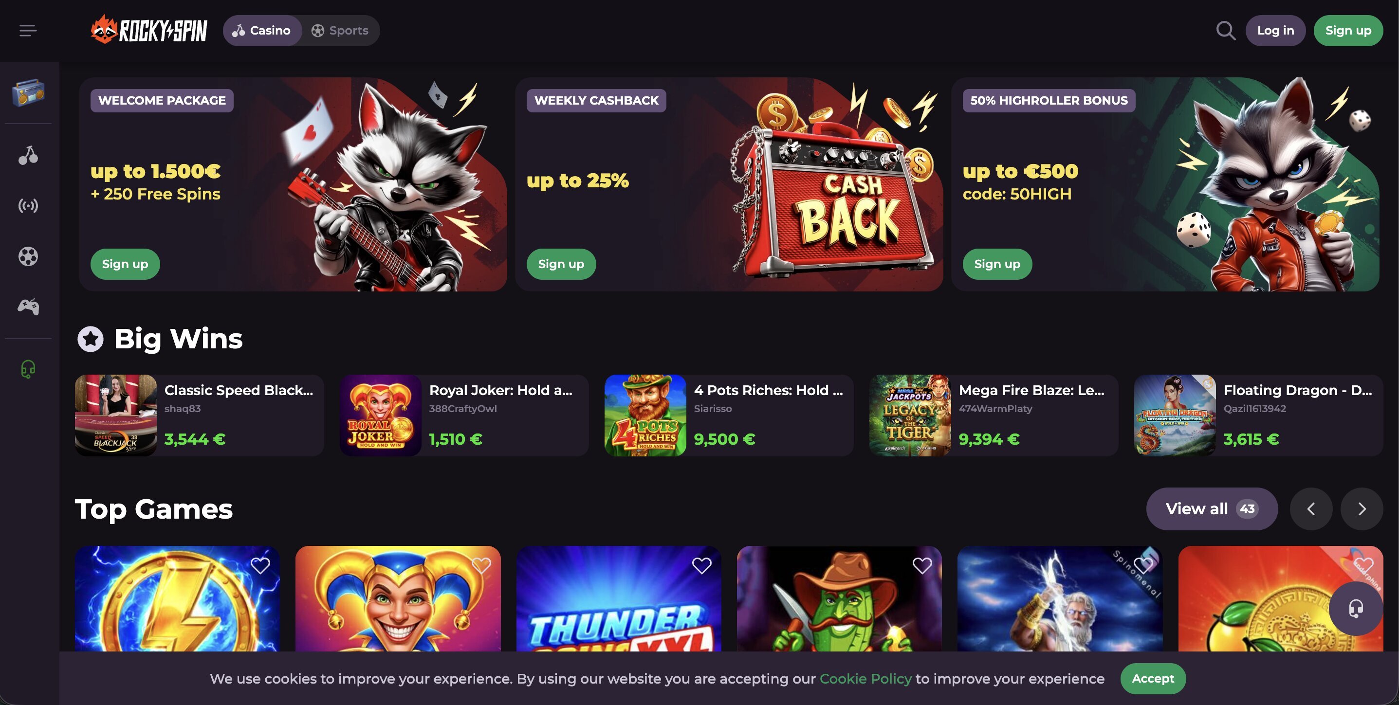 RockySpin Casino — catalog jocuri și bonus de bun venit