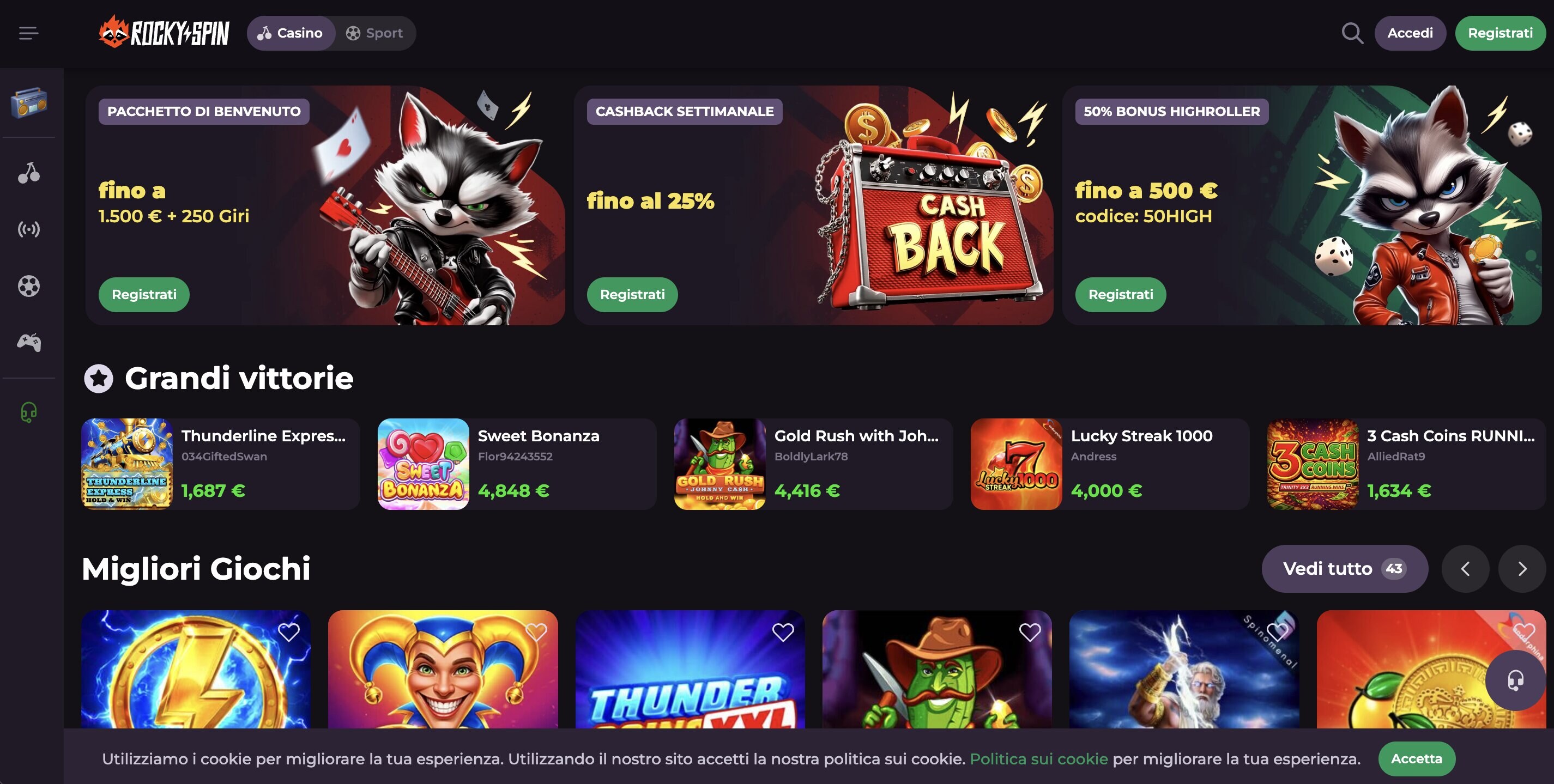 RockySpin Casino — catalogo giochi e bonus benvenuto