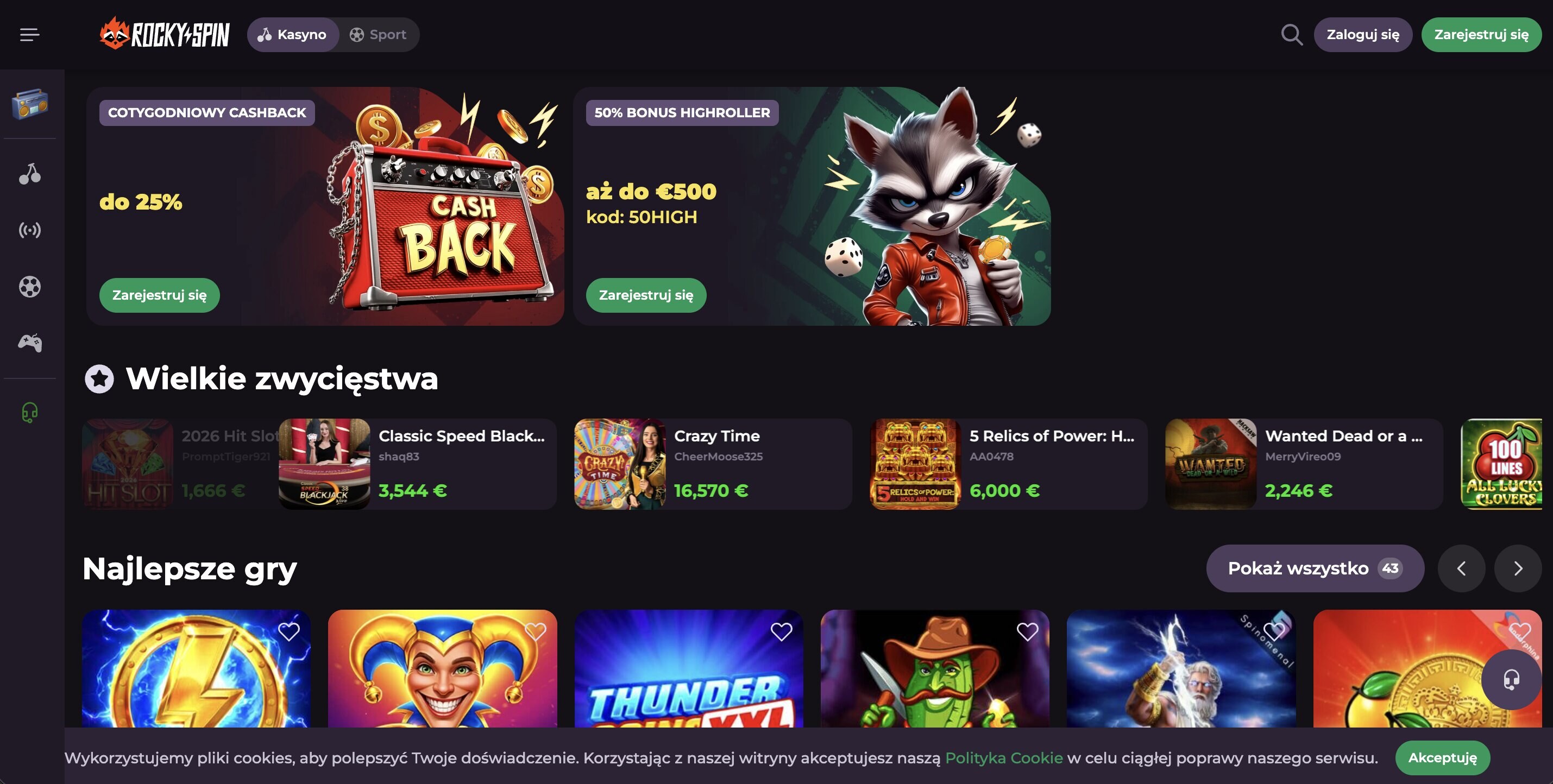 RockySpin Casino — biblioteka gier i bonus powitalny