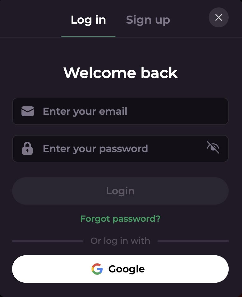 RockySpin Casino — interfejs logowania